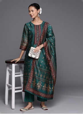 Chanderi Silk Green Embroidered Readymade Salwar Suit