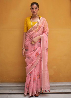 Charming Organza Pink Printed Saree