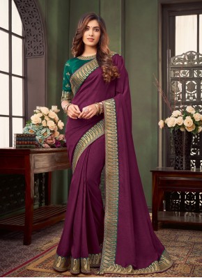 Charming Patch Border Purple Fancy Fabric Trendy Saree