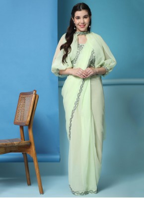 Cherubic Fancy Fabric Embroidered Green Contemporary Saree