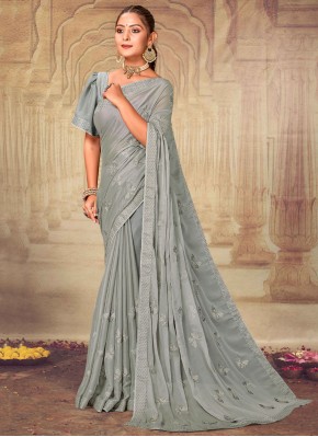 Chiffon Embroidered Classic Saree in Grey