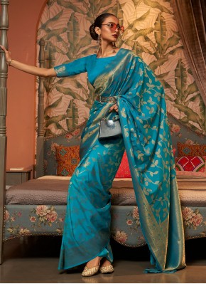 Chinon Blue Weaving Classic Saree