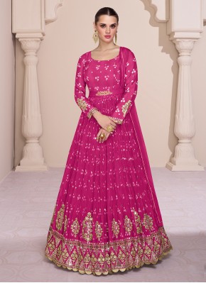 Chinon Hot Pink Embroidered Floor Length Gown
