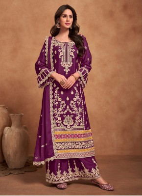 Chinon Purple Readymade Salwar Suit