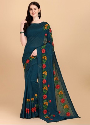 Chinon Trendy Saree in Teal