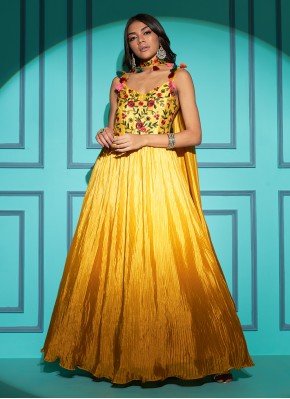 Chinon Yellow Thread Work Readymade Gown