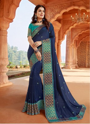 Classic Designer Saree Embroidered Silk in Blue