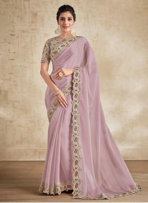 Classic Saree Embroidered Satin Silk in Purple