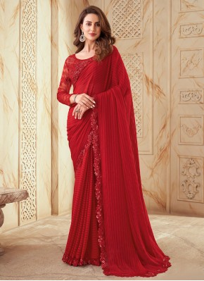 Classic Saree Embroidered Silk in Red