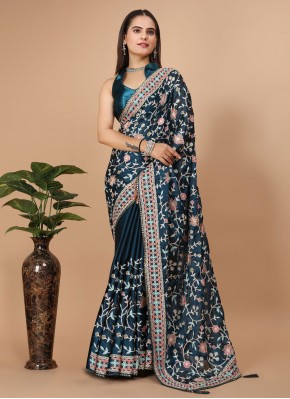 Classic Saree Embroidered Silk in Teal