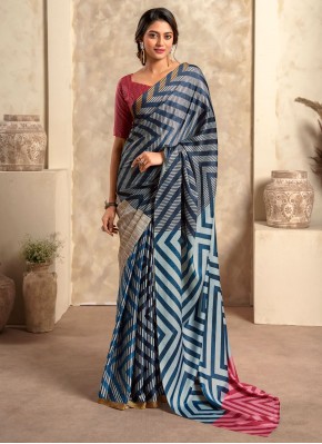 Classic Saree Print Satin Silk in Multi Colour