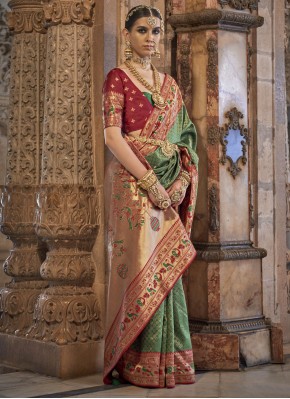 Classy Banarasi Silk Green and Maroon Silk Saree