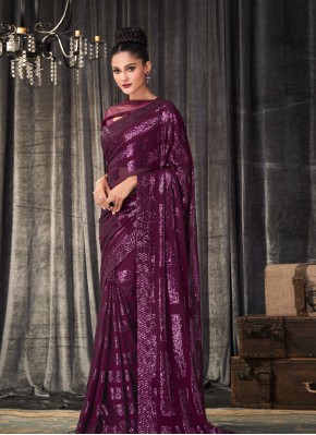 Classy Sequins Purple Trendy Saree