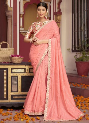 Compelling Pink Silk Contemporary Style Saree