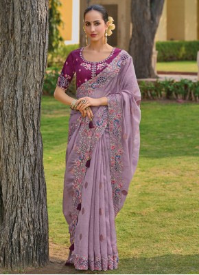 Competent Embroidered Purple Classic Saree