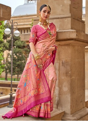 Competent Printed Pink Silk Contemporary Saree