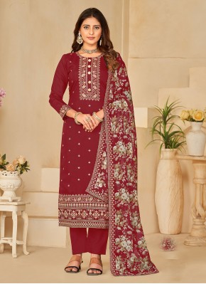 Competent Silk Maroon Sequins Trendy Salwar Kameez