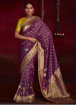 Competent Weaving Silk Purple Contemporary Saree