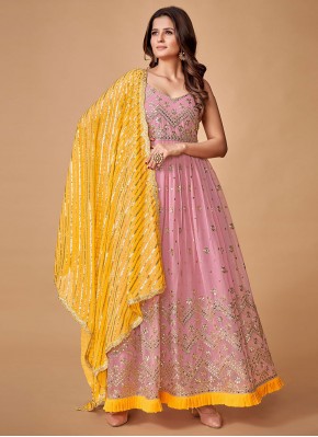 Congenial Pink Sequins Designer Gown