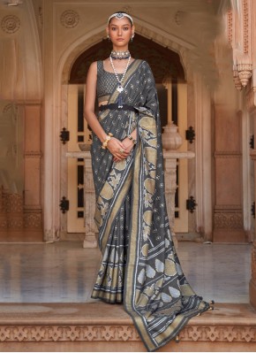 Conspicuous Grey Banarasi Silk Saree