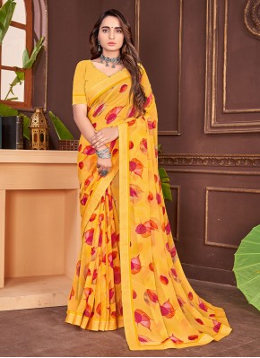 Contemporary Saree Lace Georgette in Yellow
