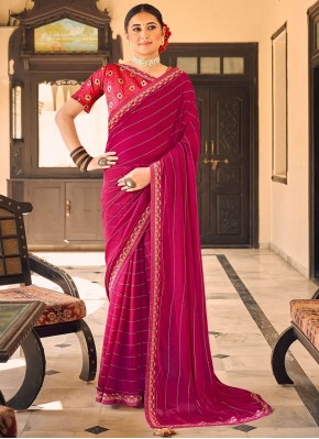 Contemporary Saree Swarovski Chiffon in Pink