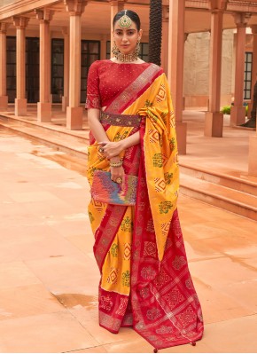 Contemporary Saree Weaving Patola Silk  in Yellow