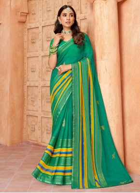 Contemporary Style Saree Printed Chiffon in Green