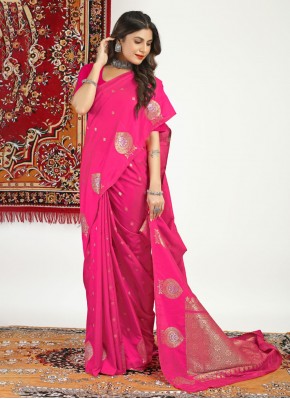 Contemporary Style Saree Woven Banarasi Silk in Rani