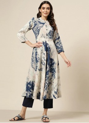 Cotton Abstract Print Casual Kurti in Navy Blue