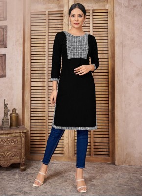 Cotton Embroidered Black Party Wear Kurti