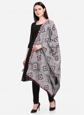 Cotton Embroidered Designer Dupatta in Grey