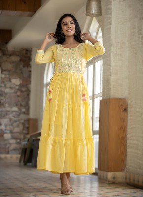 Cotton Mirror Yellow Designer Gown