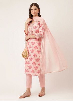 Cotton Pink Floral Print Trendy Salwar Suit