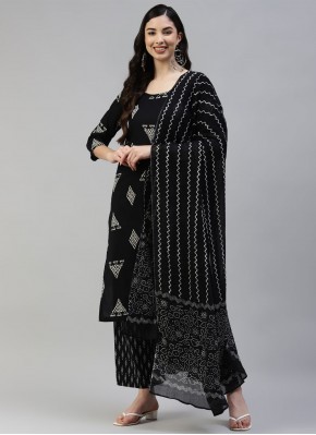 Cotton Printed Black Salwar Suit