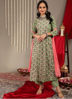 Cotton Printed Salwar Suit in Green