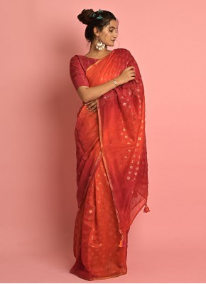 Cotton Red Contemporary Saree