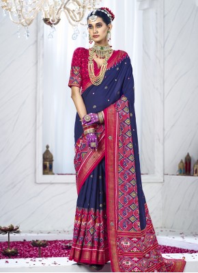 Cotton Silk Designer Trendy Saree in Navy Blue