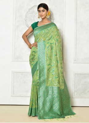 Cotton Woven Green Contemporary Saree