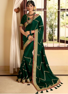 Crepe Silk Classic Designer Saree in Green