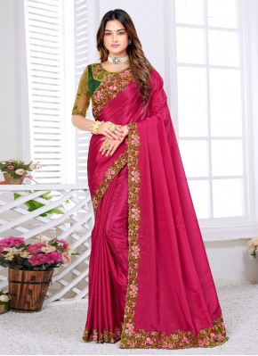 Crepe Silk Sequins Pink Contemporary Style Saree
