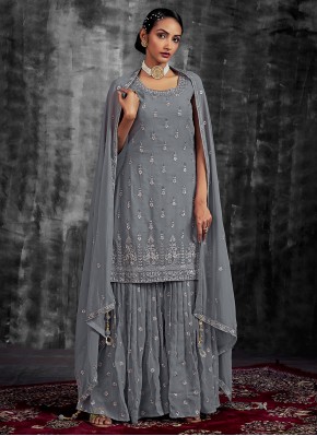 Customary Grey Thread Georgette Salwar Kameez