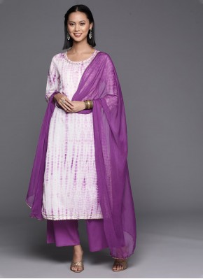 Customary Lavender Printed Cotton Readymade Salwar Kameez