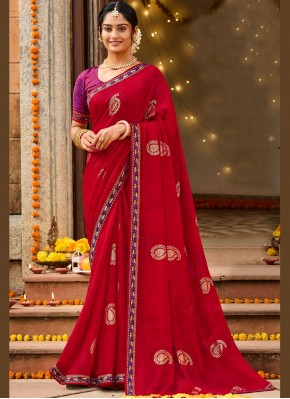 Customary Print Faux Georgette Classic Saree