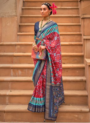 Cute Blue and Red Classic Saree