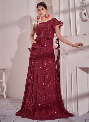 Cute Maroon Readymade Gown