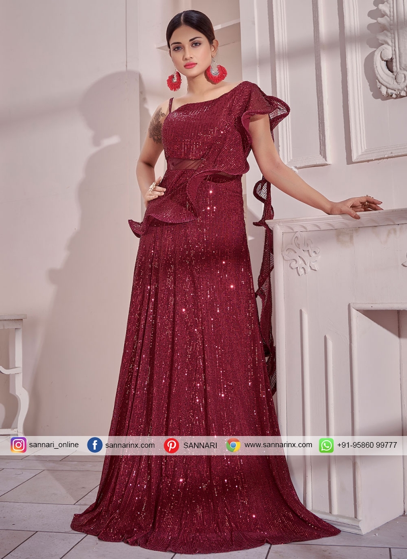 Cute Maroon Readymade Gown