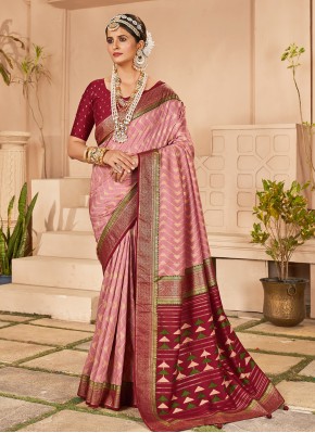 Cute Pink Designer Cotton Silk Trendy Saree
