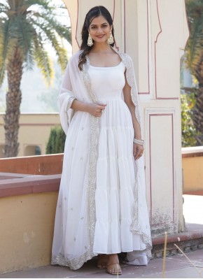 Cute White Faux Georgette Designer Gown