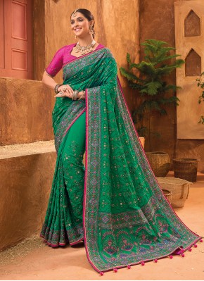 Dashing Banarasi Silk Green Mirror Classic Saree